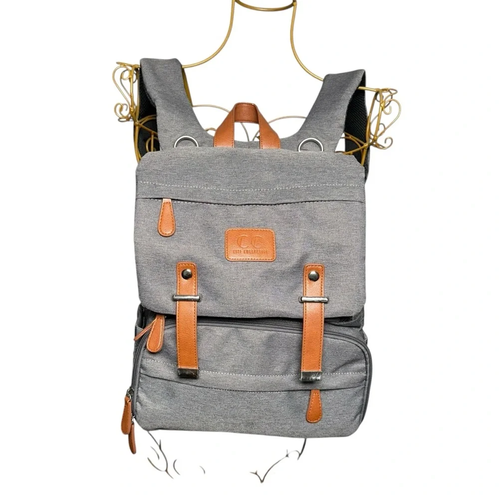 Citi Collective Navigator Backpack Diaper Bag - Gray / Brown Leather